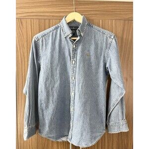 Ralph Lauren Denim Shirt Adult Medium Blue Pony Button Long Sleeve